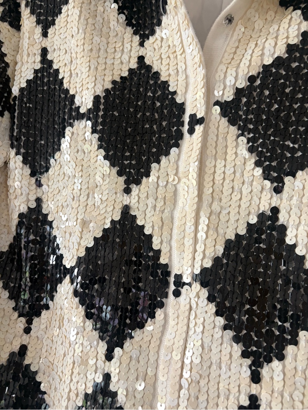 Vintage BEREK 2 Takako Sakon Black & Ivory Sequin Argyle Jacket XL - Picture 7 of 12